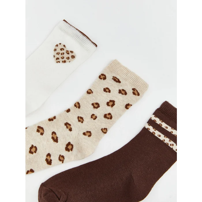 LCW Kids Ekru Desenli Kız Çocuk Soket Çorap 3lü