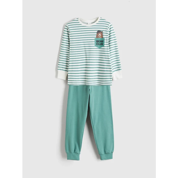 LCW Kids Ekru Bisiklet Yaka Erkek Çocuk Pijama Takımı