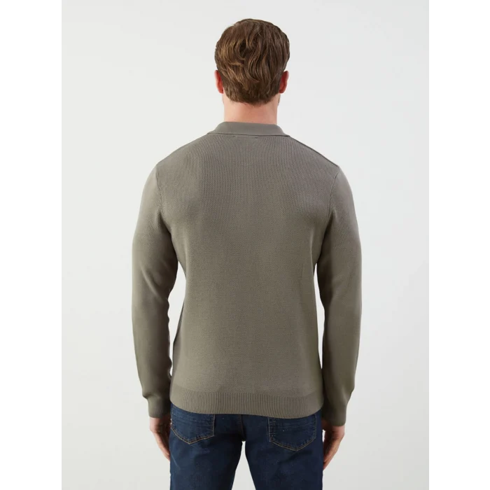 LCWAIKIKI Classic Haki Büyük Beden Polo Yaka Uzun Kollu Erkek Triko Kazak