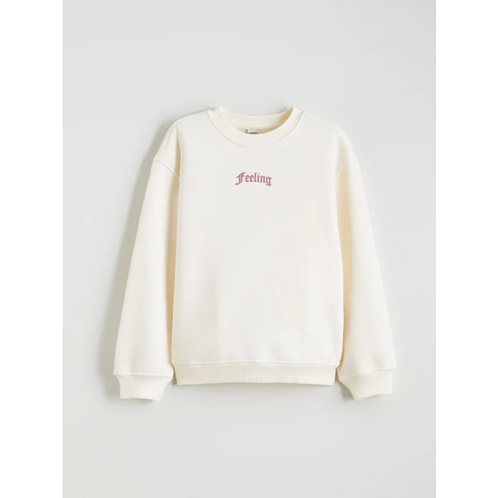 LCW Kids Ekru Bisiklet Yaka Kız Çocuk Kalın Sweatshirt