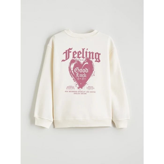 LCW Kids Ekru Bisiklet Yaka Kız Çocuk Kalın Sweatshirt