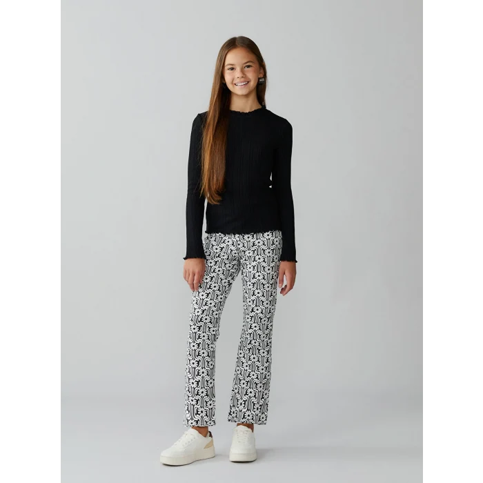 LCW Kids Siyah Çiçekli İspanyol Paça Kız Çocuk Tayt 2li