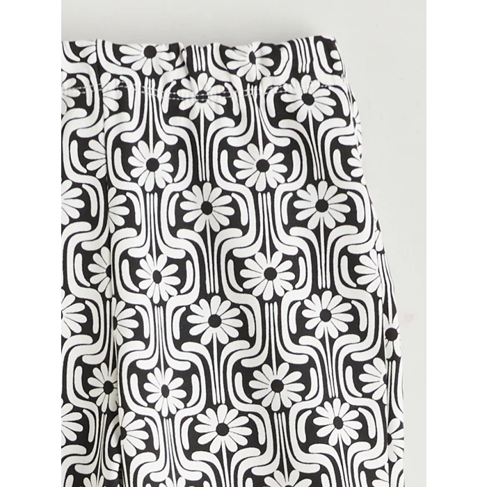 LCW Kids Siyah Çiçekli İspanyol Paça Kız Çocuk Tayt 2li