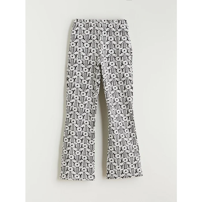 LCW Kids Siyah Çiçekli İspanyol Paça Kız Çocuk Tayt 2li