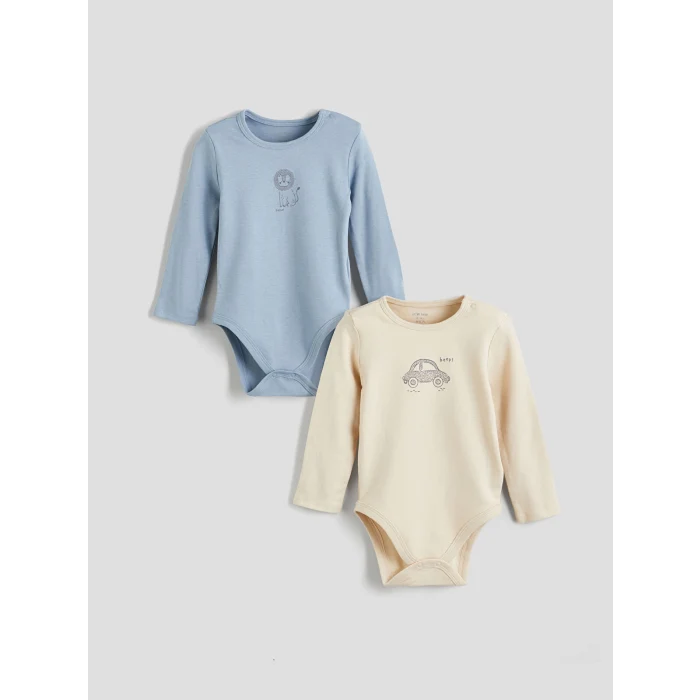 LCW baby Mavi Baskılı Erkek Bebek Çıtçıtlı Body 2li