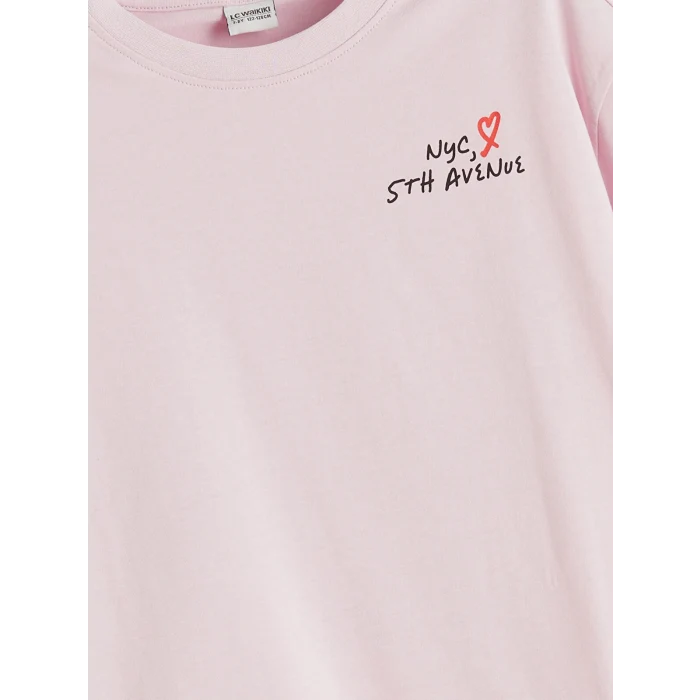 LCW Kids Pembe NYC Yazı Baskılı Kız Çocuk Tişört