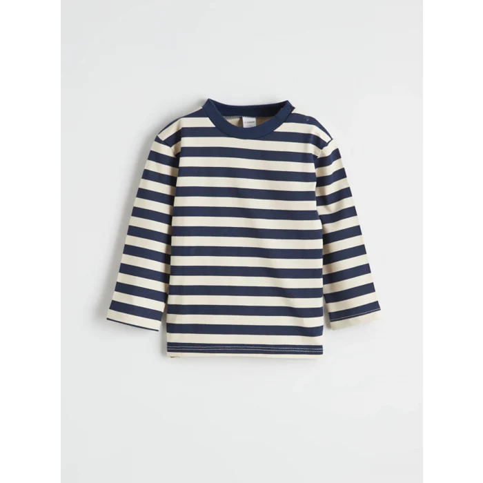 LCW baby Ekru Bisiklet Yaka Çizgili Erkek Bebek Tişört