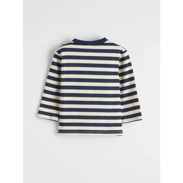 LCW baby Ekru Bisiklet Yaka Çizgili Erkek Bebek Tişört