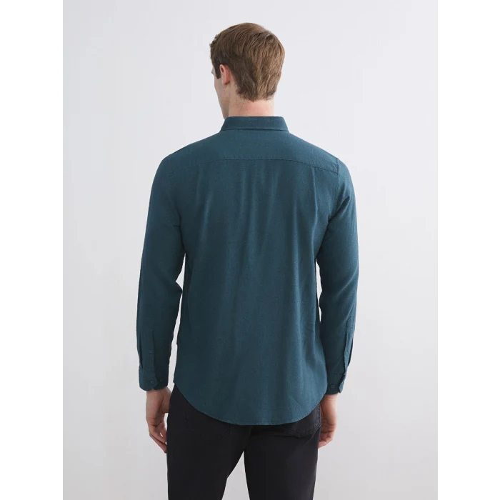 LCWAIKIKI Classic Yeşil Regular Fit Uzun Kollu Gabardin Erkek Gömlek