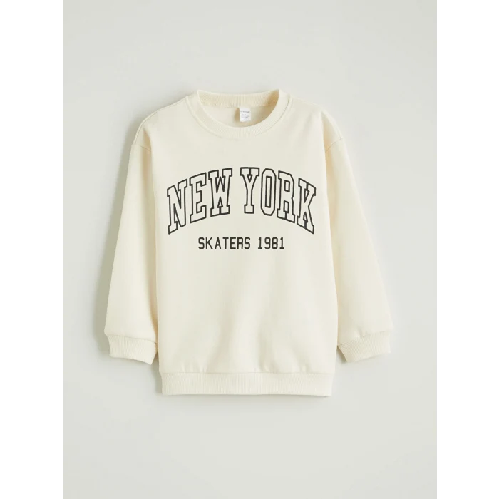 LCW Kids Bej New York Baskılı Erkek Çocuk Kalın Sweatshirt