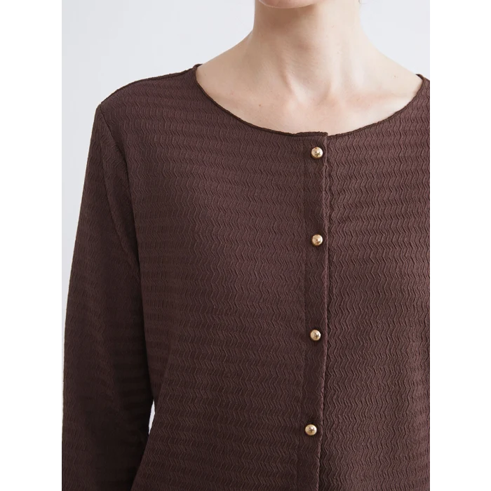 LCWAIKIKI Basic Kahverengi Bisiklet Yaka Dokulu Kadın Hırka