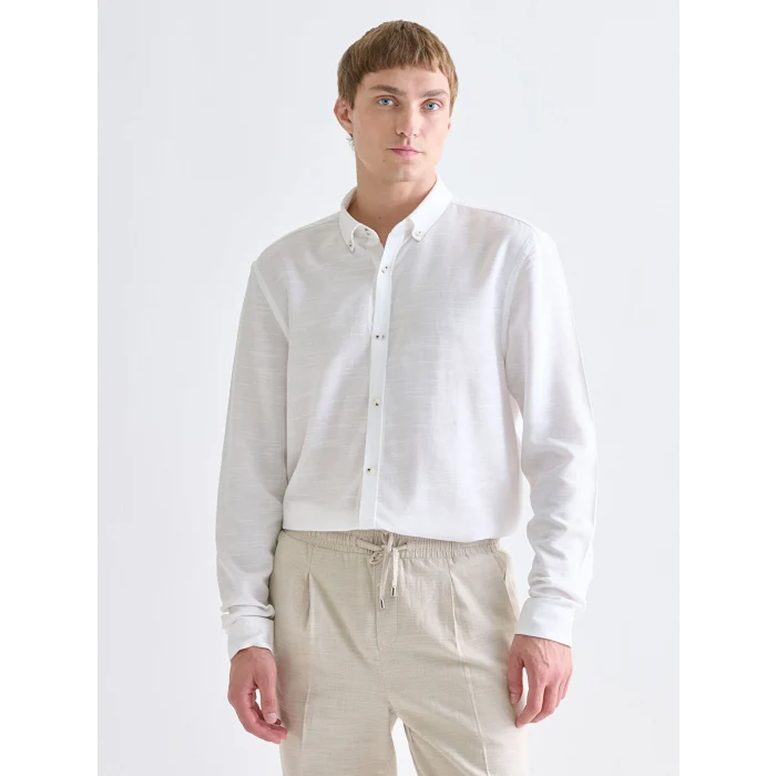 LCW Vision Ekru Slim Fit Uzun Kollu Armürlü Erkek Gömlek