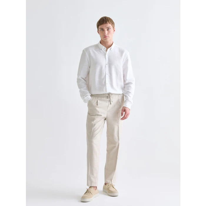 LCW Vision Ekru Slim Fit Uzun Kollu Armürlü Erkek Gömlek