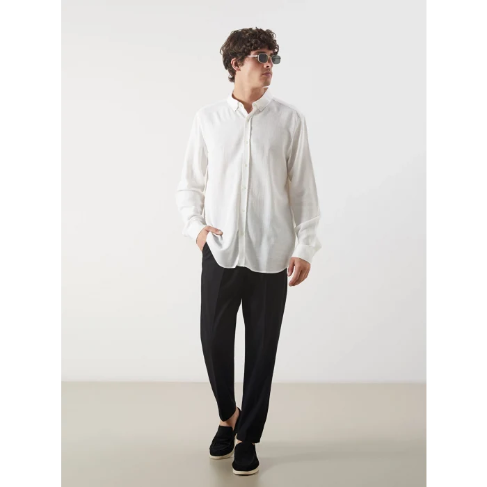 LCW Vision Ekru Slim Fit Uzun Kollu Armürlü Erkek Gömlek