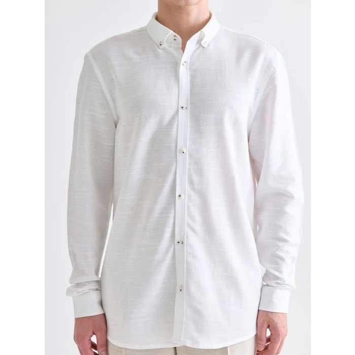 LCW Vision Ekru Slim Fit Uzun Kollu Armürlü Erkek Gömlek