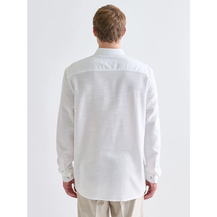 LCW Vision Ekru Slim Fit Uzun Kollu Armürlü Erkek Gömlek