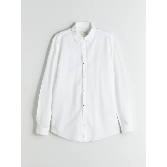 LCW Vision Ekru Slim Fit Uzun Kollu Armürlü Erkek Gömlek