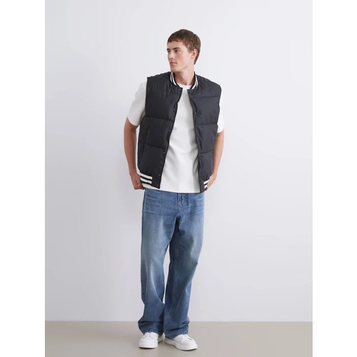 XSIDE Siyah Standart Kalıp Kolej Yaka Erkek Şişme Yelek