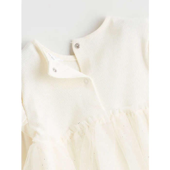 LCW baby Ekru Bisiklet Yaka Kız Bebek Prenses Elbise