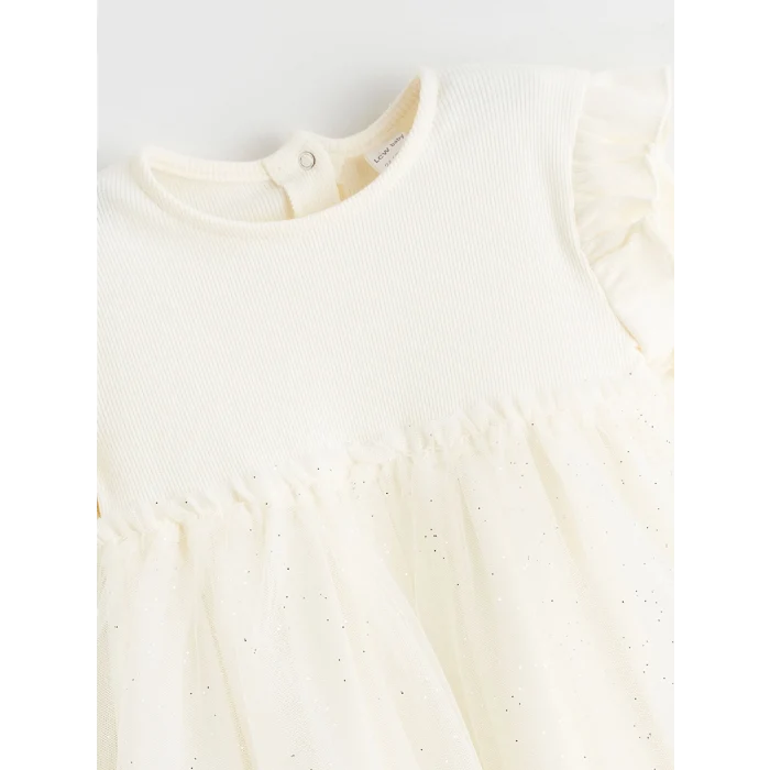 LCW baby Ekru Bisiklet Yaka Kız Bebek Prenses Elbise