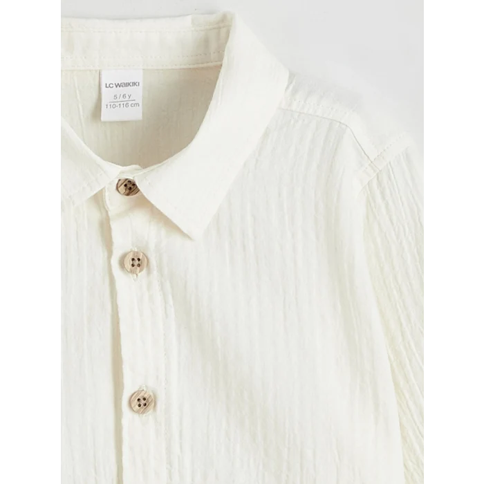 LCW Kids Ekru Dokulu Erkek Çocuk Gömlek