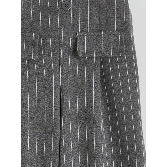 LCW Kids Gri Beli Lastikli Pileli Kız Çocuk Pantolon