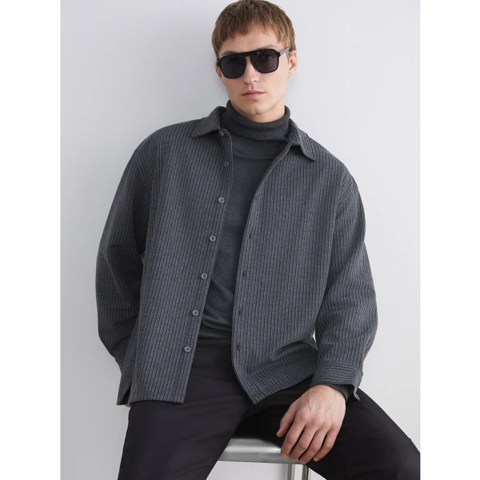 LCW Vision Gri Rahat Kalıp Uzun Kollu Erkek Gömlek
