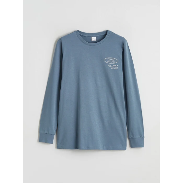 LCW Kids İndigo New York Baskılı Erkek Çocuk Pijama Takımı