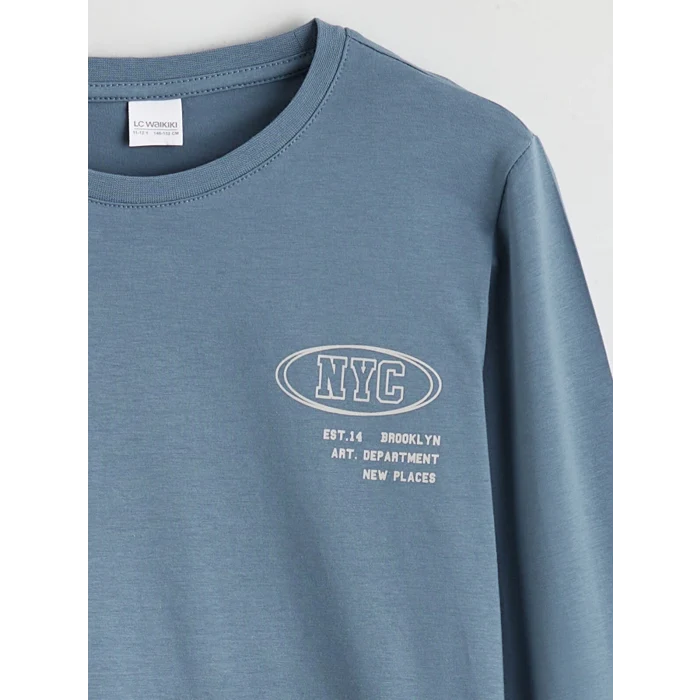 LCW Kids İndigo New York Baskılı Erkek Çocuk Pijama Takımı