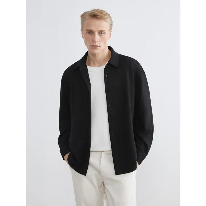 LCW Vision Siyah Regular Fit Uzun Kollu Armürlü Erkek Gömlek