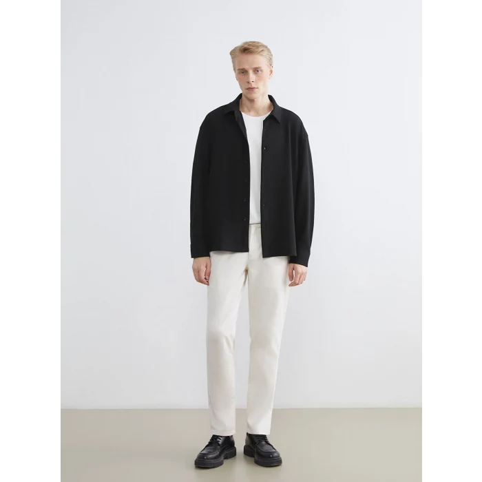 LCW Vision Siyah Regular Fit Uzun Kollu Armürlü Erkek Gömlek