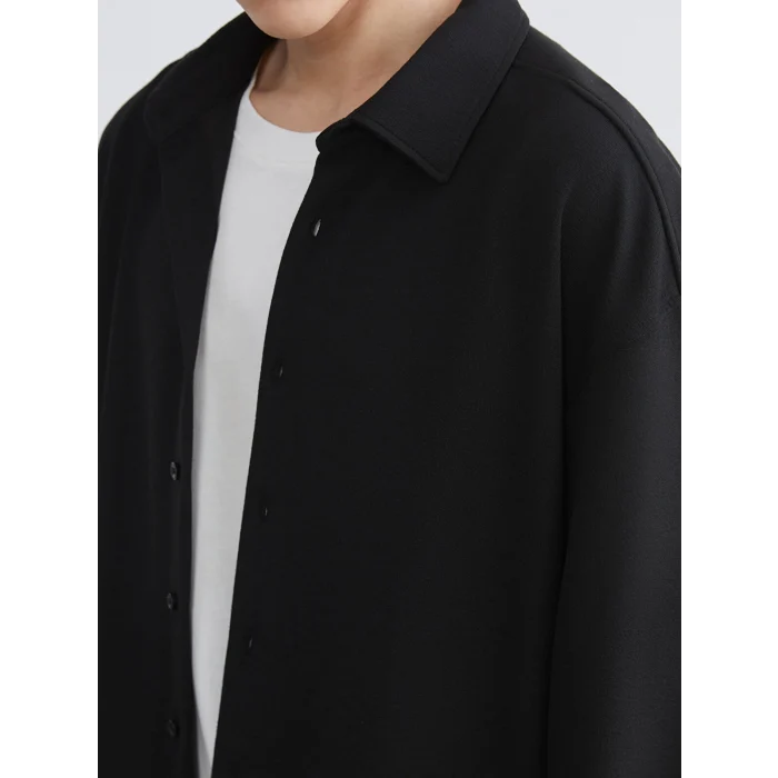 LCW Vision Siyah Regular Fit Uzun Kollu Armürlü Erkek Gömlek