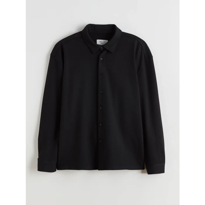 LCW Vision Siyah Regular Fit Uzun Kollu Armürlü Erkek Gömlek