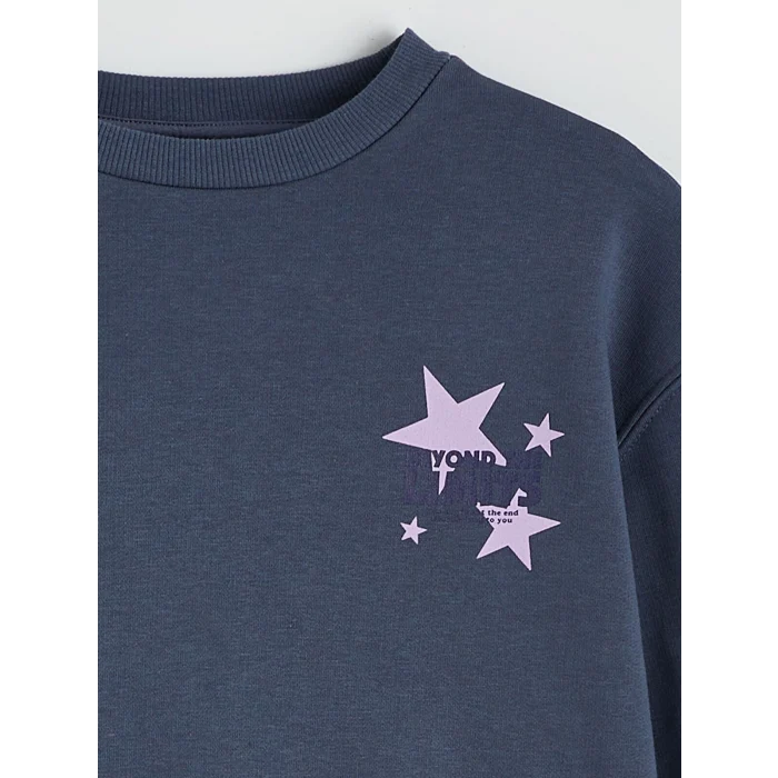 LCW Kids Antrasit Bisiklet Yaka Baskılı Kız Çocuk Kalın Sweatshirt