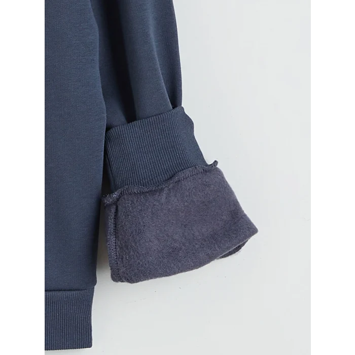 LCW Kids Antrasit Bisiklet Yaka Baskılı Kız Çocuk Kalın Sweatshirt