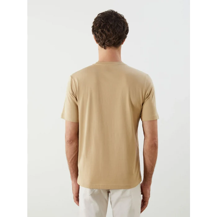 LCWAIKIKI Classic Kahverengi Bisiklet Yaka Baskılı Penye Erkek Tişört