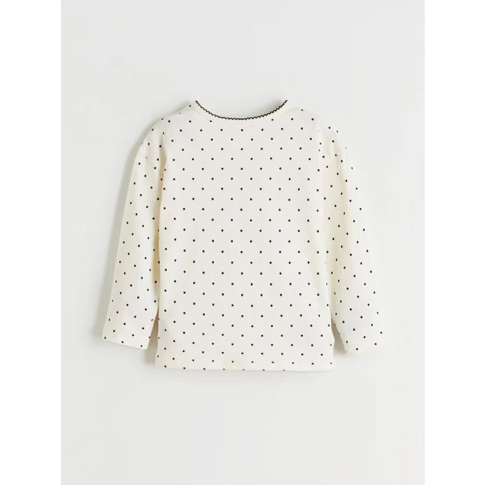 LCW Kids Ekru Bisiklet Yaka Kurdele Baskılı Kız Çocuk Tişört