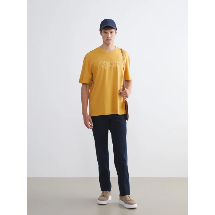 XSIDE Sarı Bisiklet Yaka Baskılı Penye Erkek Tişört