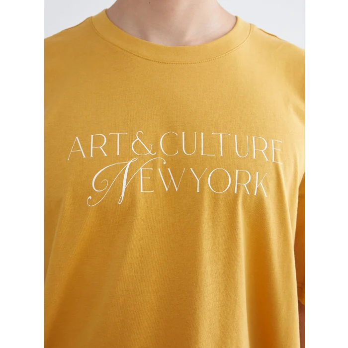 XSIDE Sarı Bisiklet Yaka Baskılı Penye Erkek Tişört