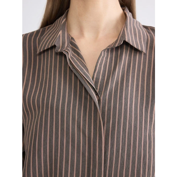 LCWAIKIKI Classic Kahverengi Çizgili Modal Karışımlı Kadın Gömlek