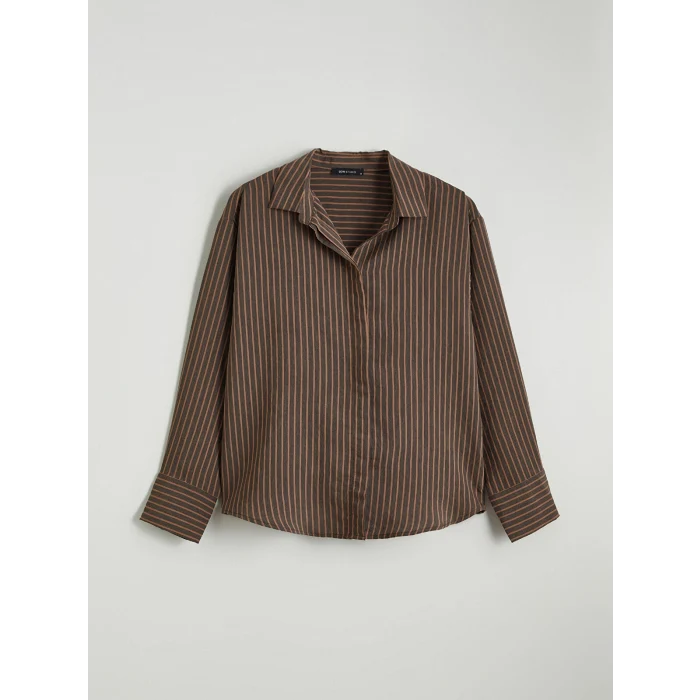 LCWAIKIKI Classic Kahverengi Çizgili Modal Karışımlı Kadın Gömlek
