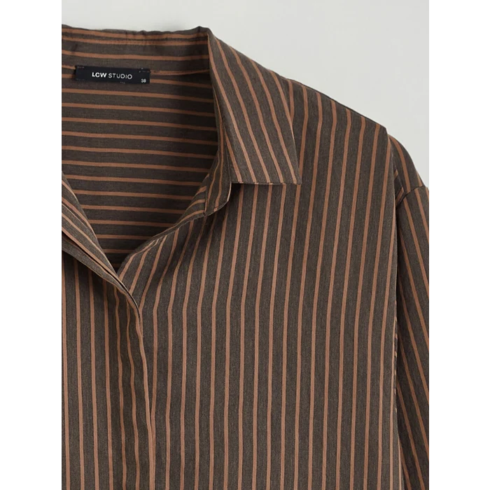 LCWAIKIKI Classic Kahverengi Çizgili Modal Karışımlı Kadın Gömlek