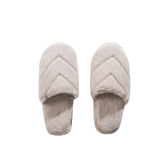 LCW STEPS Kahverengi Nakışlı Pelüş Kadın Ev Terliği