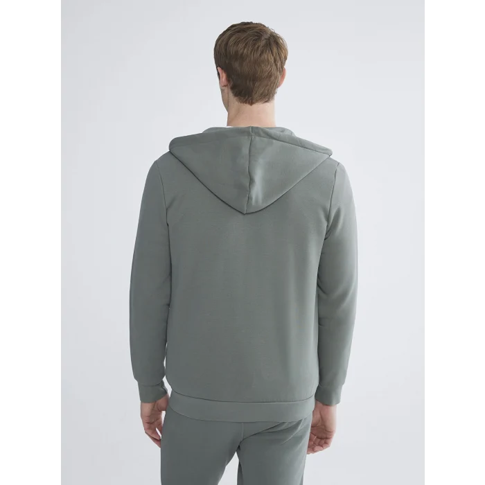 LCWAIKIKI Classic Yeşil Kapüşonlu Uzun Kollu Erkek Fermuarlı Sweatshirt