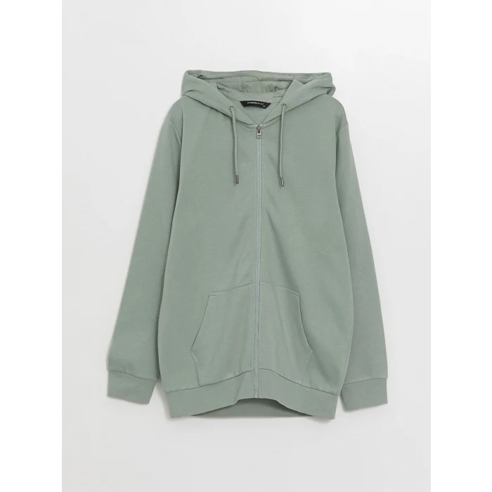 LCWAIKIKI Classic Yeşil Kapüşonlu Uzun Kollu Erkek Fermuarlı Sweatshirt