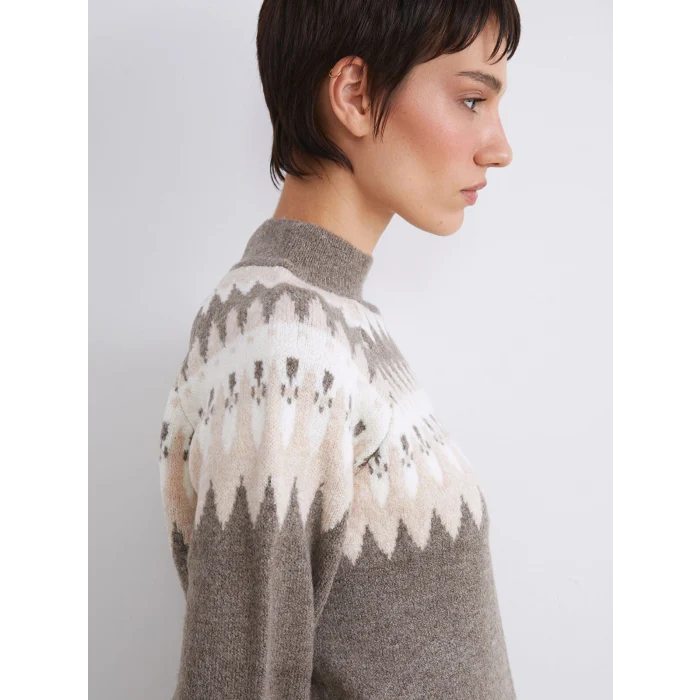 LCW Vision Kahverengi Yarım Balıkçı Yaka Desenli Kadın Triko Kazak