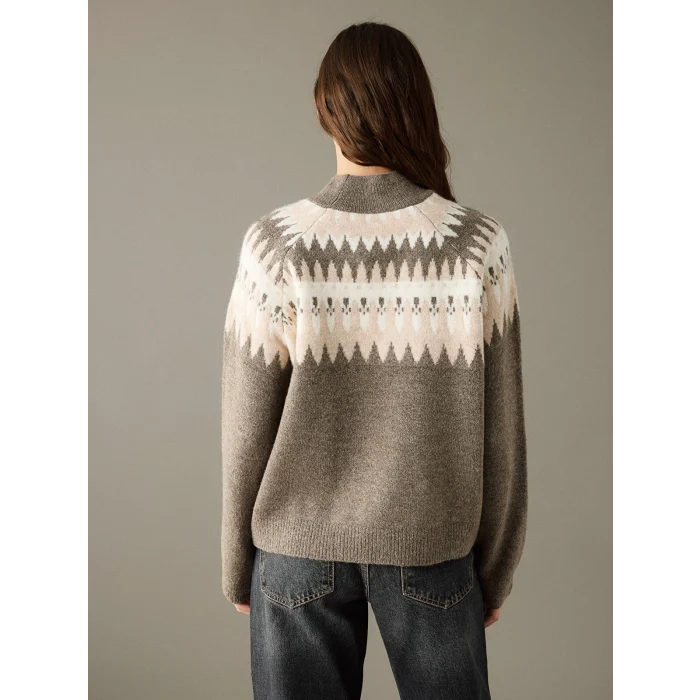 LCW Vision Kahverengi Yarım Balıkçı Yaka Desenli Kadın Triko Kazak