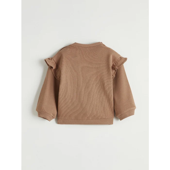 LCW baby Kahverengi Bisiklet Yaka Baskılı Kız Bebek Sweatshirt