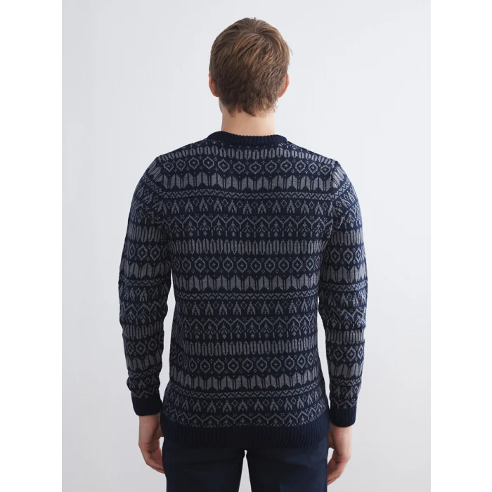 LCWAIKIKI Classic Lacivert Bisiklet Yaka Uzun Kollu Desenli Erkek Triko Kazak