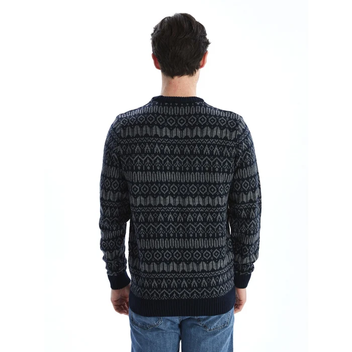 LCWAIKIKI Classic Lacivert Bisiklet Yaka Uzun Kollu Desenli Erkek Triko Kazak
